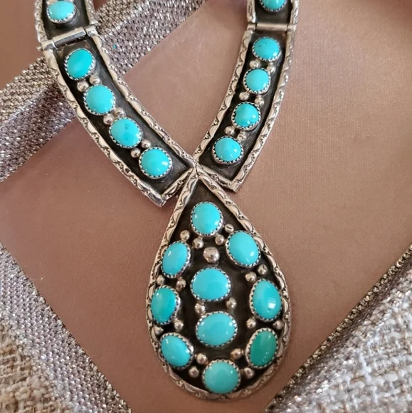 COPY - Vintage Sterling Silver and Turquoise Necklace - Picture 2 of 9